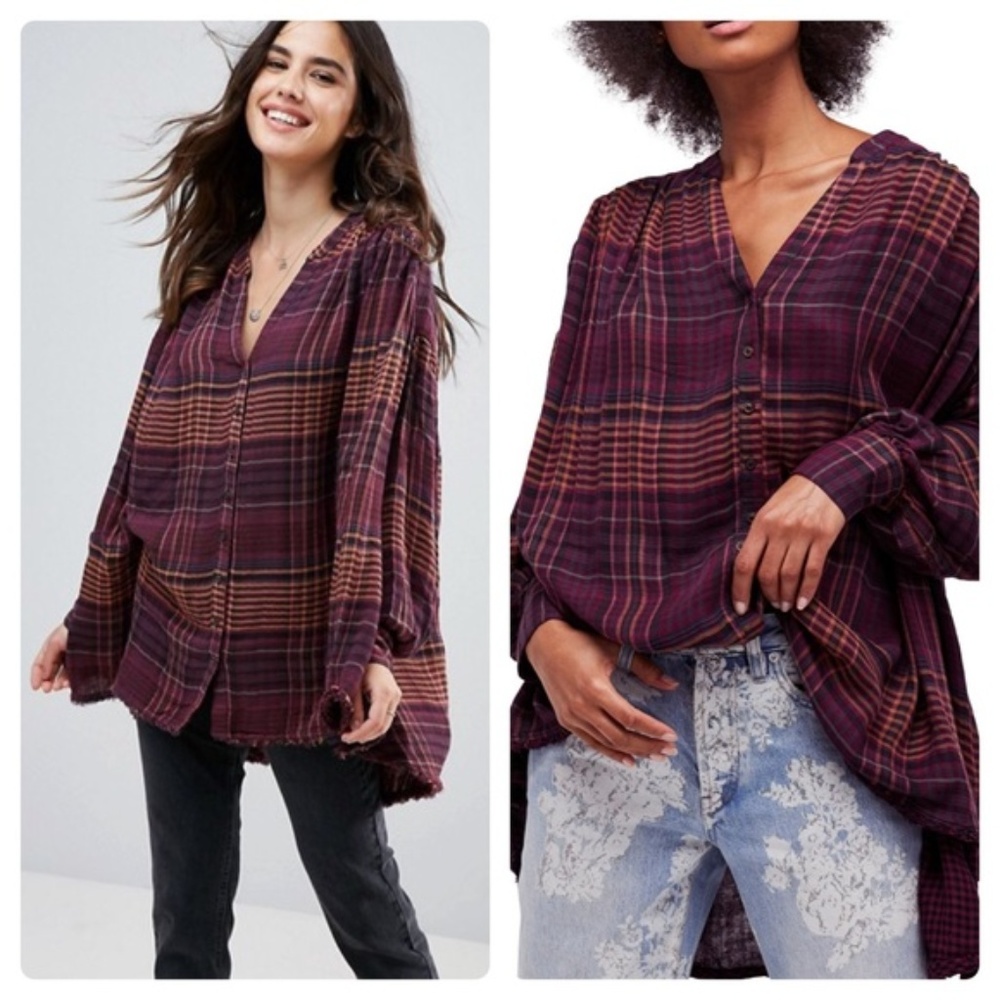 Free People Come on Over Plaid Oversized Flannel